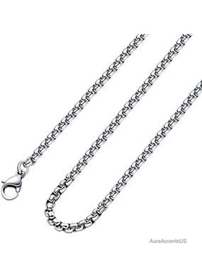 Rolo Chain Necklace Stainless Steel Round Box Link Men Women Lobster Clasp